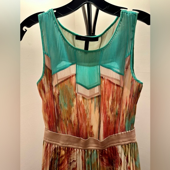 BCBGMAXAZRIA Watercolor Pleated Midi Dress, Size 2 - Picture 2 of 8